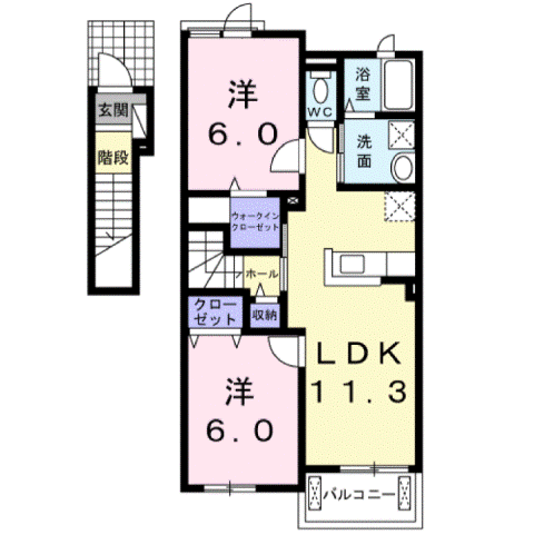メープルハウスA(2LDK/2階)の間取り写真