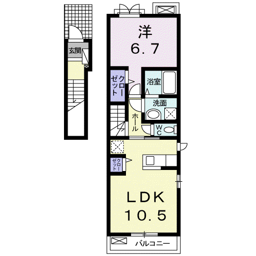 ル ノア2(1LDK/2階)の間取り写真