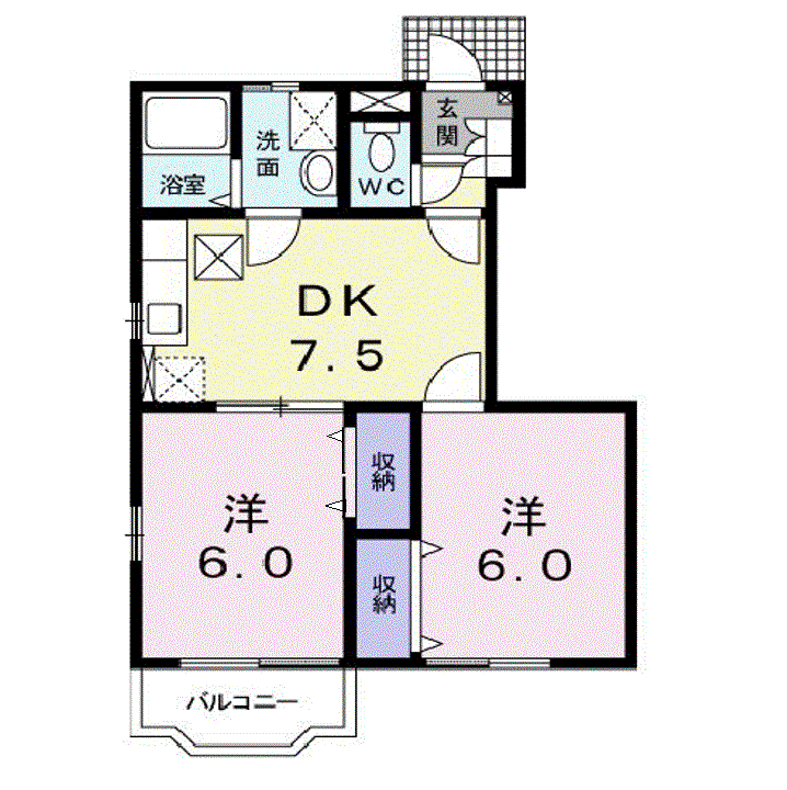 メゾンリーブルB(2DK/1階)の間取り写真
