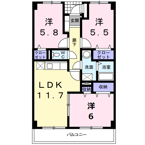 パラッツォ・アウローラ(3LDK/3階)の間取り写真