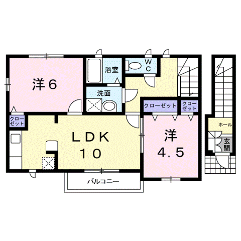 中土井ロングハイツ(2LDK/2階)の間取り写真