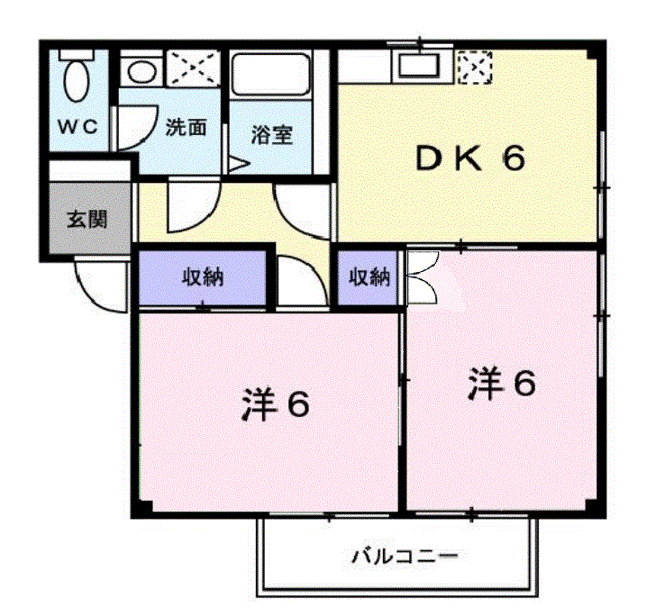 サニーハウスA(2DK/2階)の間取り写真