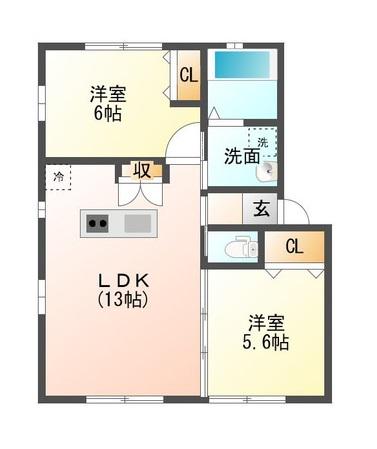 フルール(2LDK/1階)の間取り写真