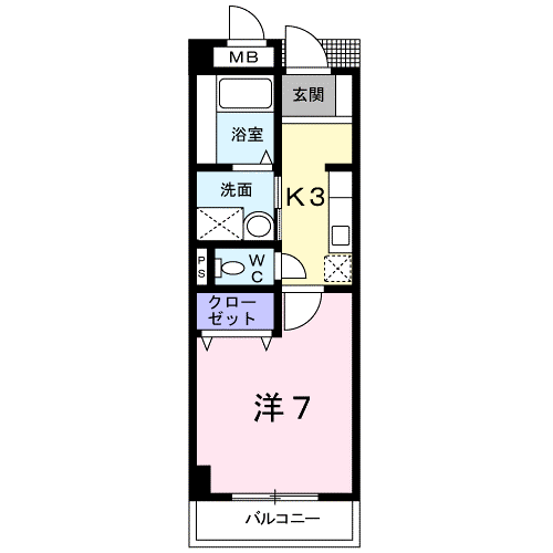 メルヴェイュ・ロジュマン(1K/1階)の間取り写真