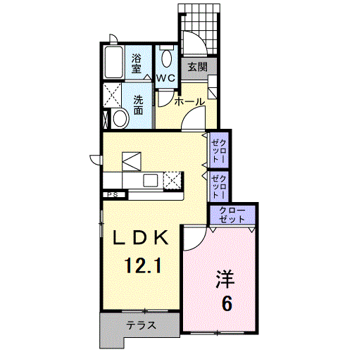 プレジールB(1LDK/1階)の間取り写真