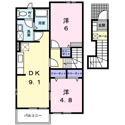 ヴィラ・ユニゾンC(2DK/2階)の間取り写真