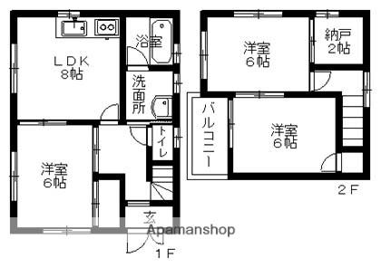 福塩線 近田駅 徒歩4分 2階建 築22年(3SDK)の間取り写真