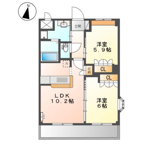 アサヒ2011(2LDK/2階)の間取り写真