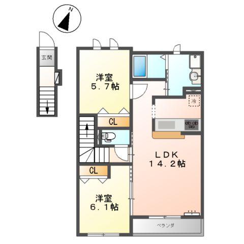 アイディール(2LDK/2階)の間取り写真
