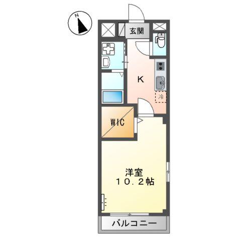 グランコスモB(1K/2階)の間取り写真