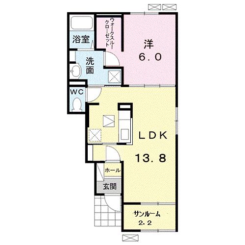 オリオン草深B(1LDK/1階)の間取り写真