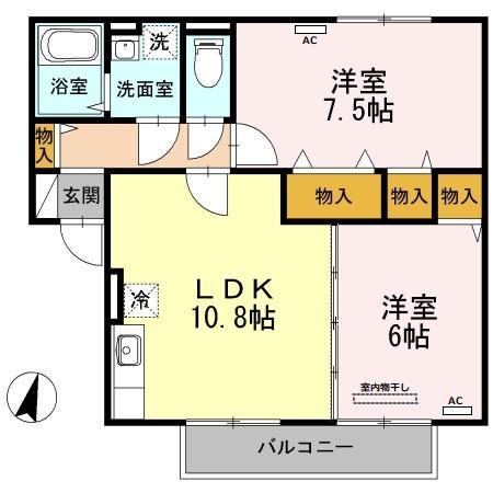 クニーズコートB棟(2LDK/2階)の間取り写真