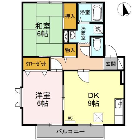 フレッシュグリーン21 B棟(2DK/1階)の間取り写真