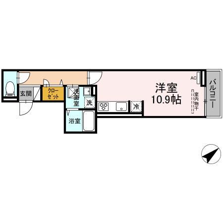 D-ROOM沖野上Ⅱ(ワンルーム/1階)の間取り写真