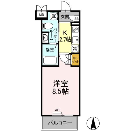 ラ・ヴィ・アン・ローズ南本庄(1K/1階)の間取り写真