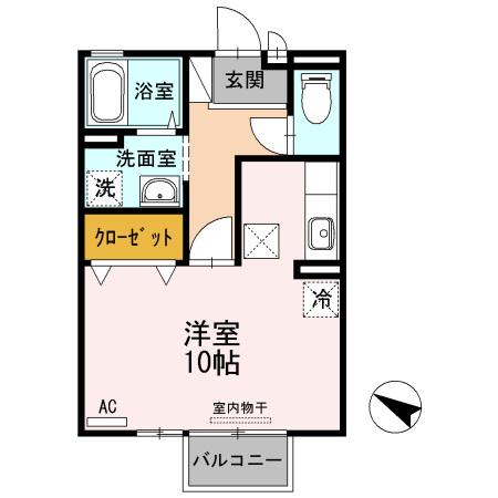 岩輝ハイツ ニ号館(ワンルーム/1階)の間取り写真