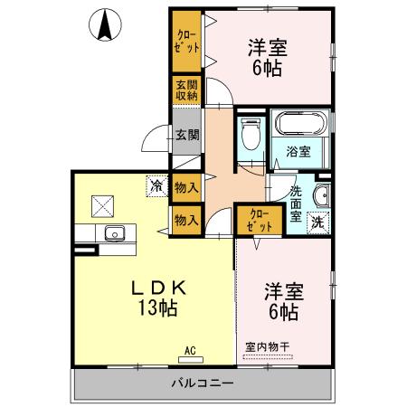 ルミエール手城C(2LDK/1階)の間取り写真