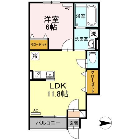 RANUNCULUS A棟(1LDK/1階)の間取り写真