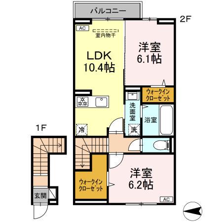 DーRESIDENCE・M川北(2LDK/2階)の間取り写真