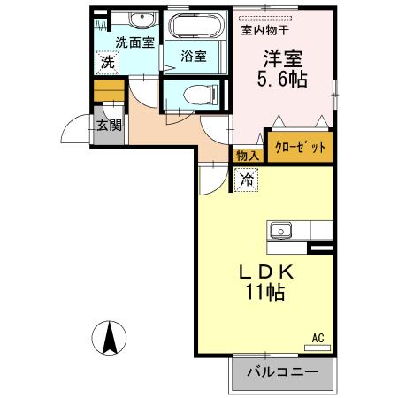 リヤンAJⅡ(1LDK/2階)の間取り写真