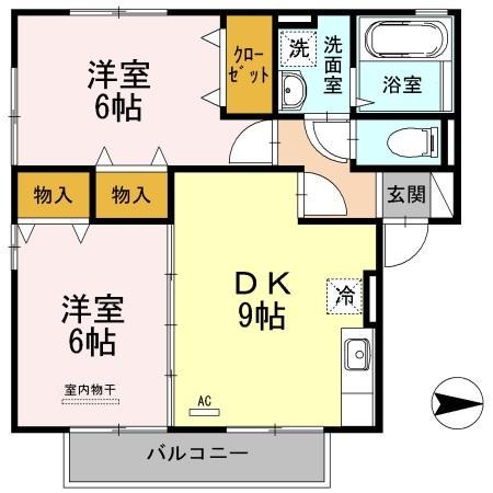 リベルタスクエア A棟(2DK/2階)の間取り写真