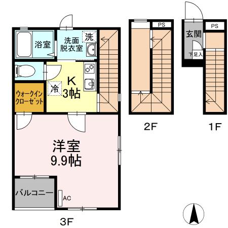 ガーデンヒルズ(1K/3階)の間取り写真