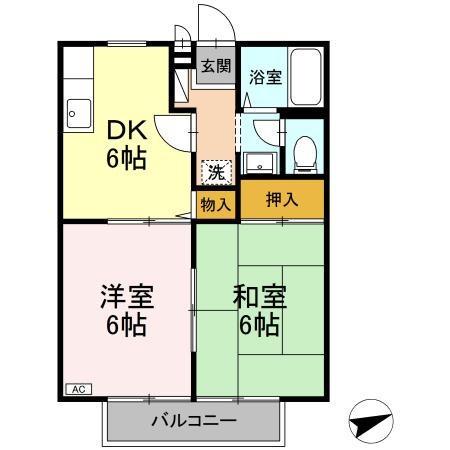 ハイライズ新涯A(2DK/2階)の間取り写真