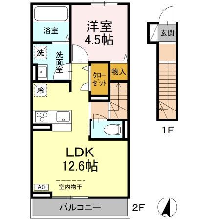 コンフォート E棟(1LDK/2階)の間取り写真