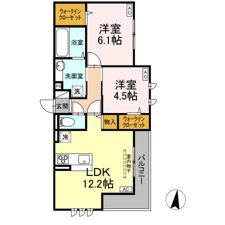 トリシア南蔵王(2LDK/3階)の間取り写真
