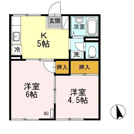 コーポ羽衣Cシャルダン(2K/1階)の間取り写真