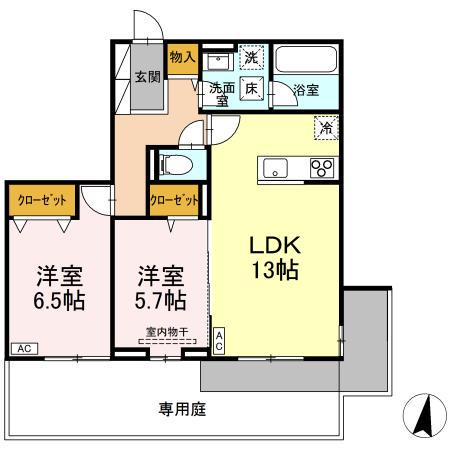 D-ROOMフィオーレ(2LDK/1階)の間取り写真