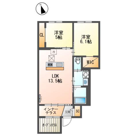 クラポティ新涯(2LDK/1階)の間取り写真