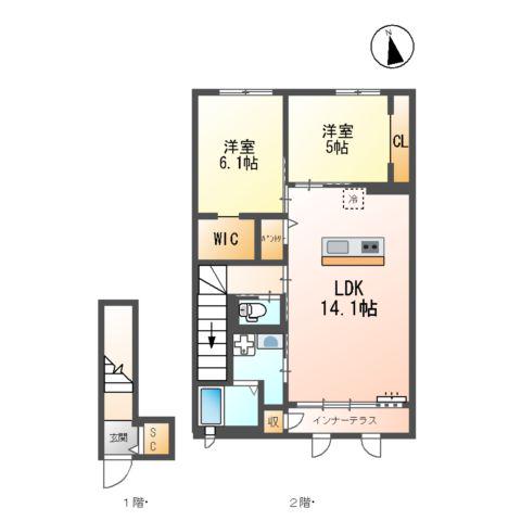 クラポティ新涯(2LDK/2階)の間取り写真