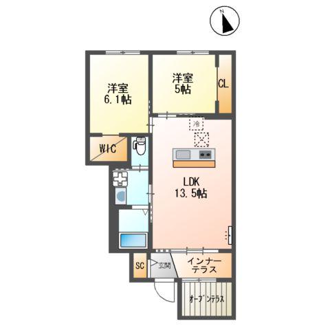 クラポティ新涯(2LDK/1階)の間取り写真