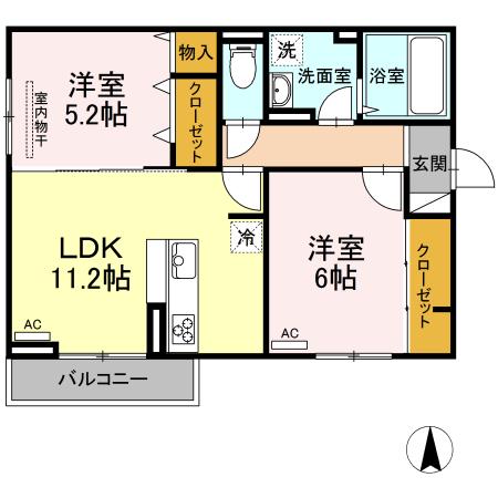 エクイティ神村(2LDK/3階)の間取り写真