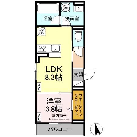 D-RESIDENCE引野(1LDK/3階)の間取り写真