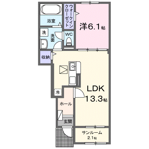 ロッソ・コルサ Ⅱ(1LDK/1階)の間取り写真