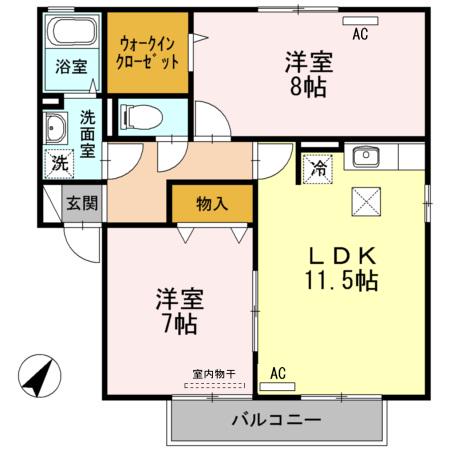 ロイヤルパレス引野A棟(2LDK/1階)の間取り写真