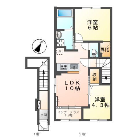 スターテラスⅡ瀬戸(2LDK/2階)の間取り写真