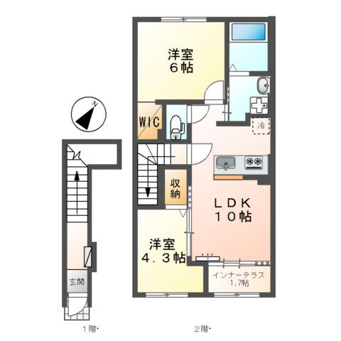スターテラスⅡ瀬戸(2LDK/2階)の間取り写真