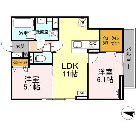 ベルヴィオラ西深津(2LDK/2階)の間取り写真