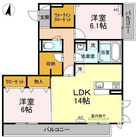 プレジール手城(2LDK/3階)の間取り写真