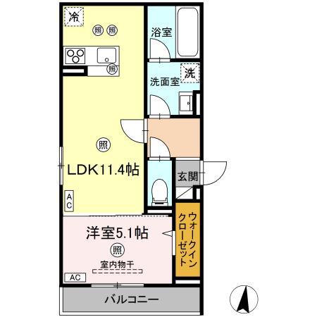 D-RESIDENCE南蔵王町1丁目E(1LDK/2階)の間取り写真