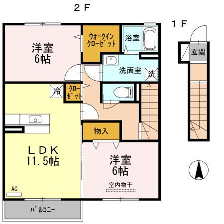 ルミエールK(2LDK/2階)の間取り写真