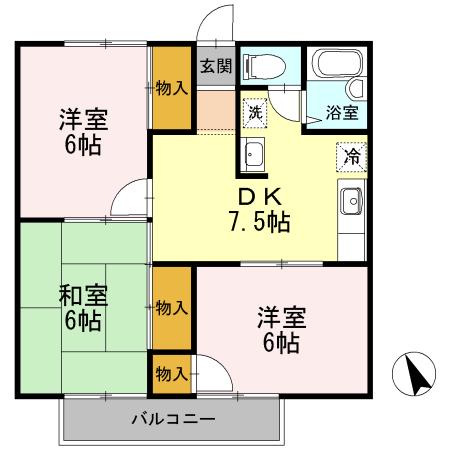 リビエールアンB棟(3DK/2階)の間取り写真