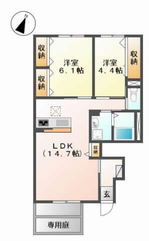 サンコートKⅡ(1LDK/1階)の間取り写真
