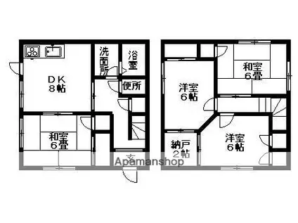 福塩線 備後本庄駅 徒歩19分 2階建 築32年(4SDK)の間取り写真