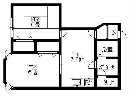 ヴェルドミール21(2DK/1階)の間取り写真