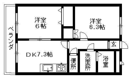 ビューオンザヒル(2DK/2階)の間取り写真