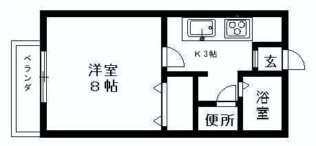 ジュネライフ(1K/2階)の間取り写真